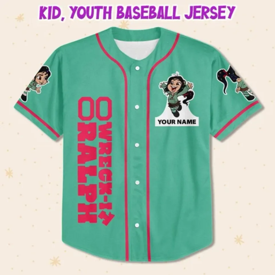 Custom Disney Wreck it Ralph Vanellope Simple Green, Custom Baseball Jersey