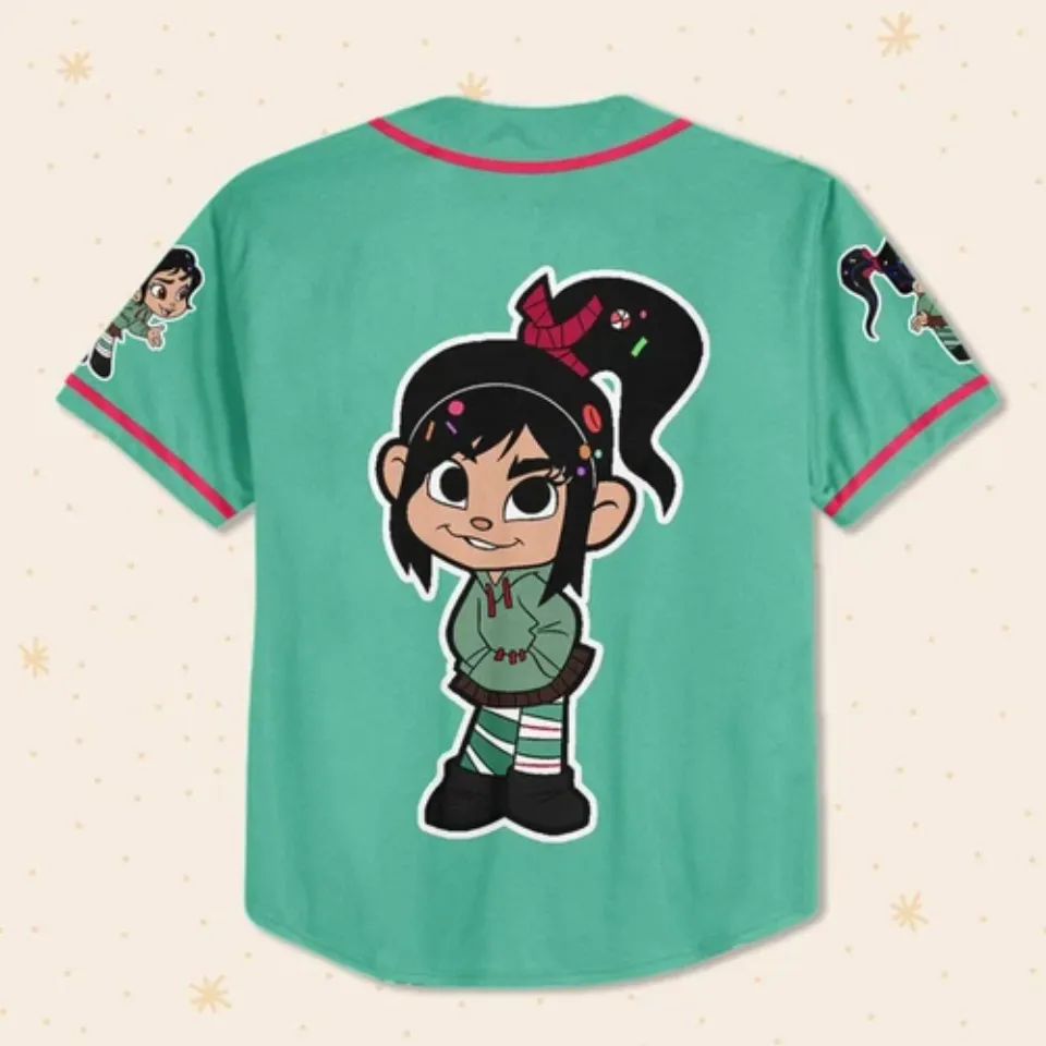 Custom Disney Wreck it Ralph Vanellope Simple Green, Custom Baseball Jersey