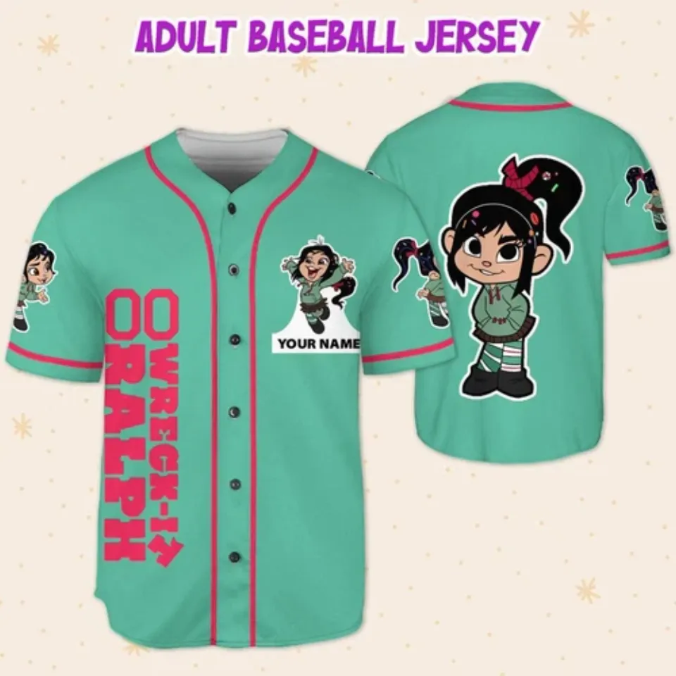 Custom Disney Wreck it Ralph Vanellope Simple Green, Custom Baseball Jersey