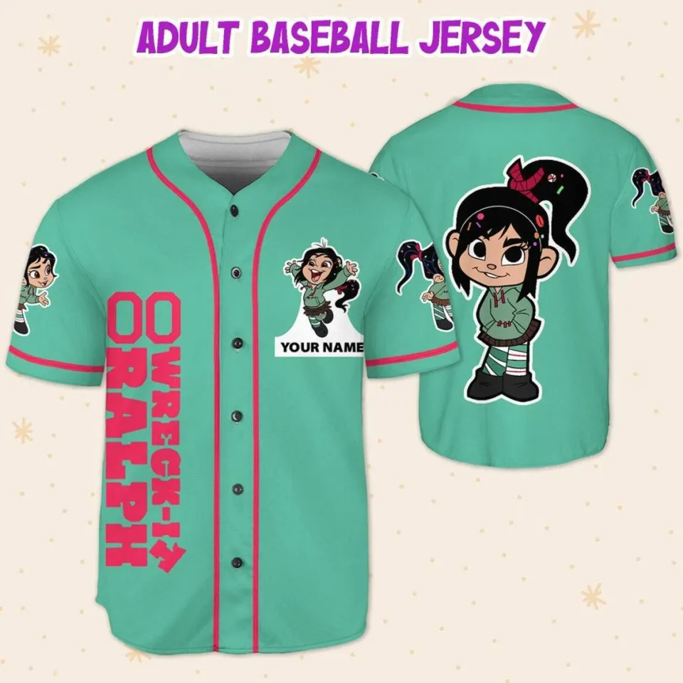 Custom Disney Wreck it Ralph Vanellope Simple Green, Custom Baseball Jersey