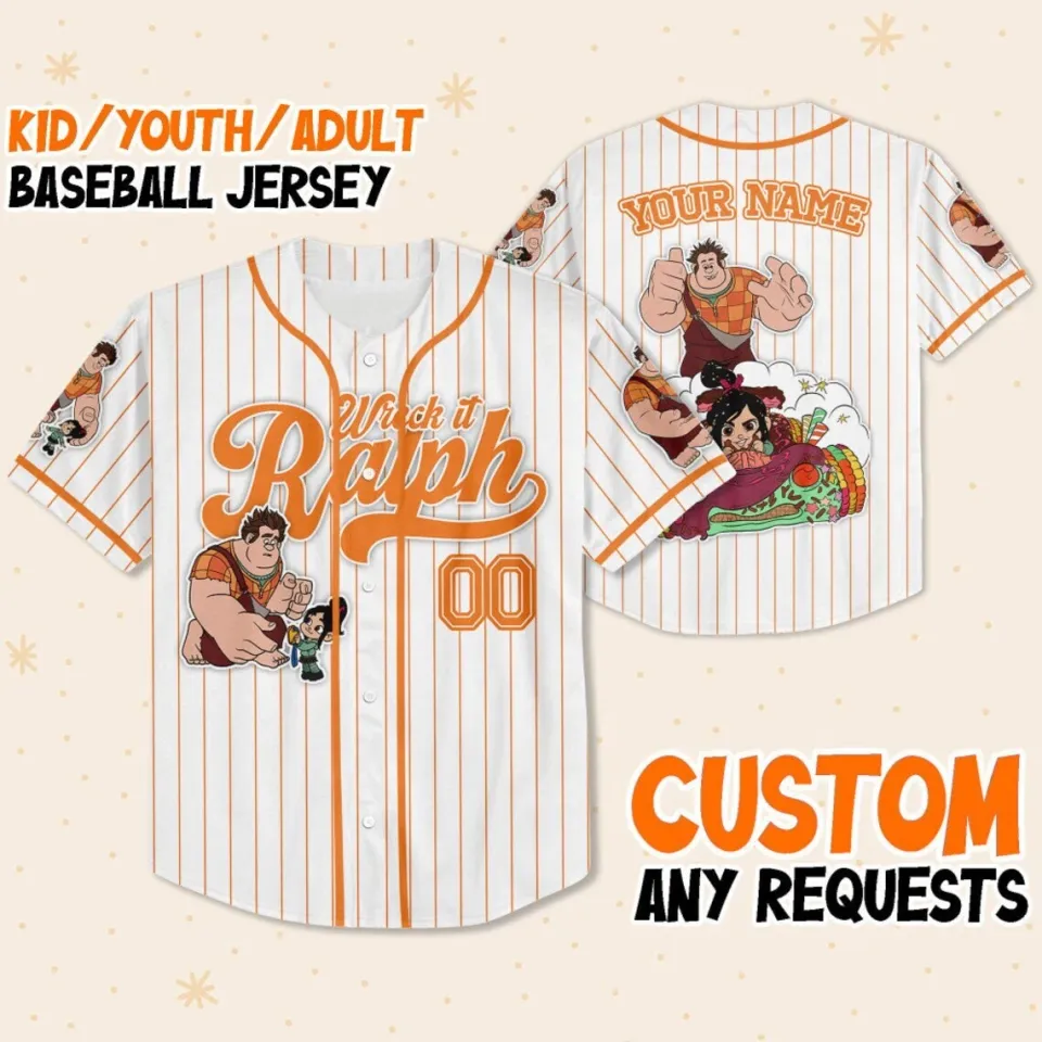 Custom Disney Wreck it Ralph Friendship Simple Stripe, Custom Baseball Jersey