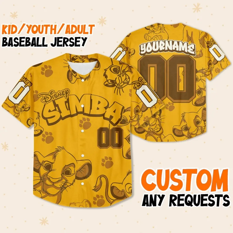 Personalize Simba the Lion King Disney, Custom Disney Baseball Jersey