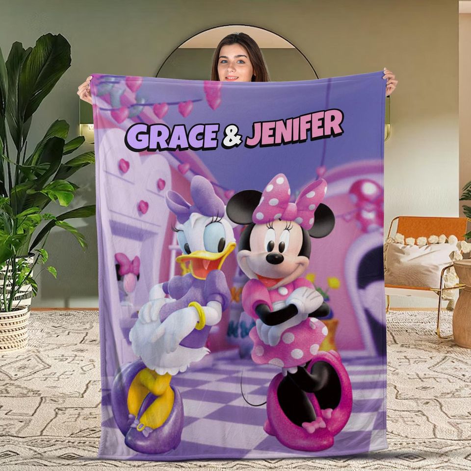 Custom Name Disney Character Blanket, Minnie And Daisy Blanket, Disney Lover Gift