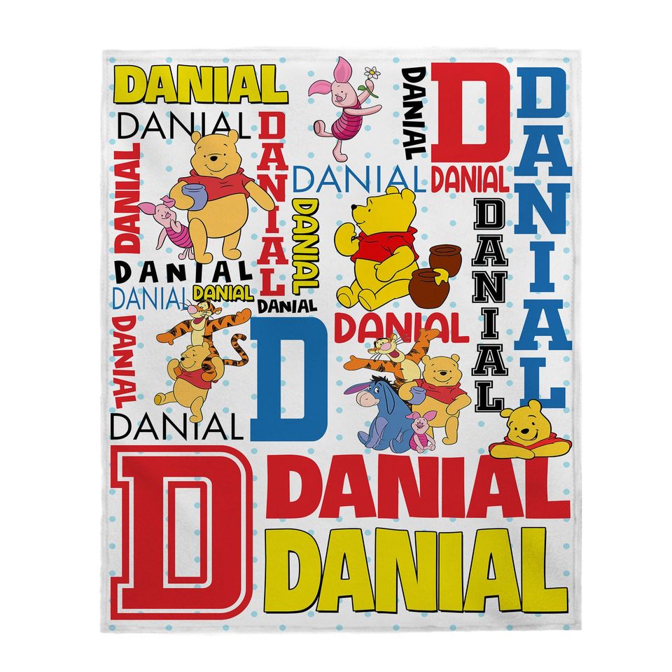 Winnie The Pooh Custom Name Blanket, Personalized Disney Cartoon Character Blanket