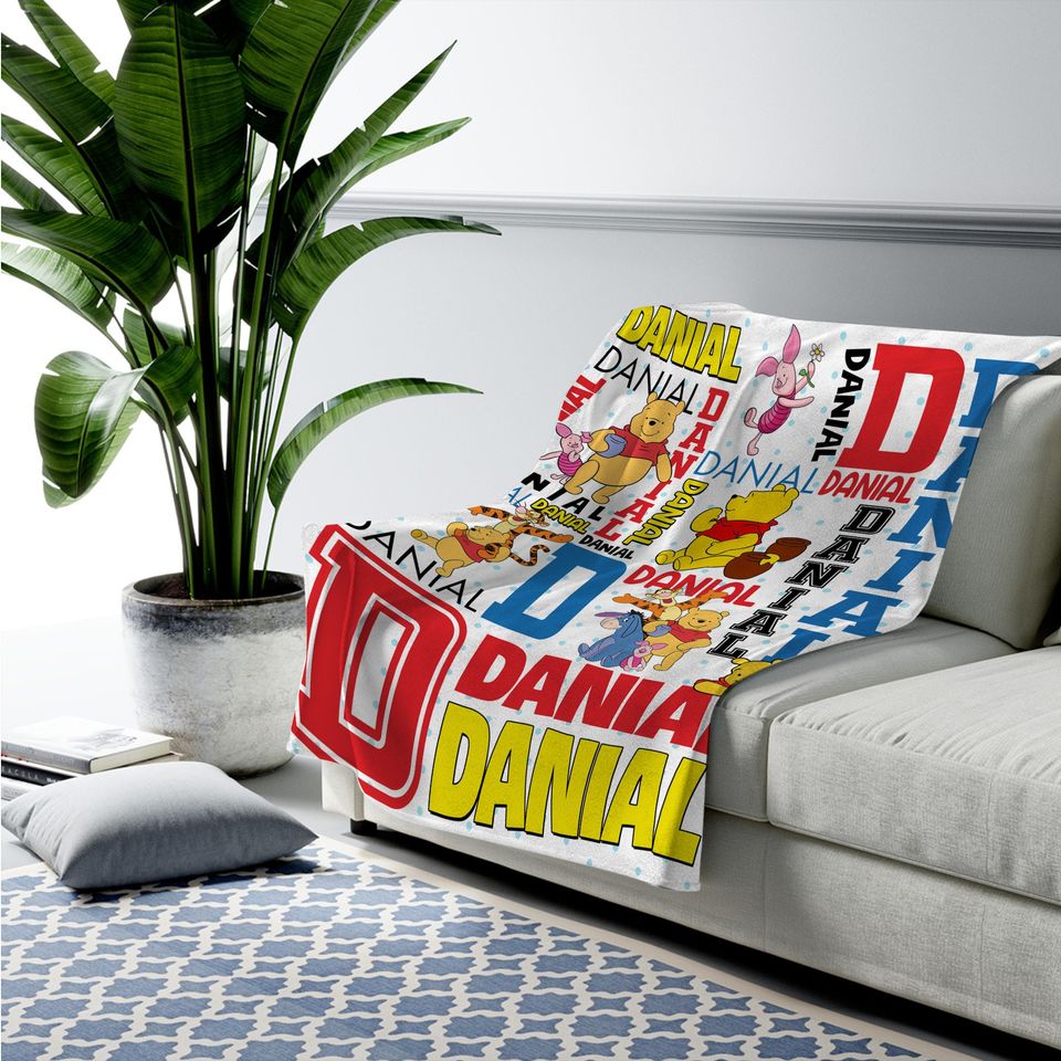 Winnie The Pooh Custom Name Blanket, Personalized Disney Cartoon Character Blanket