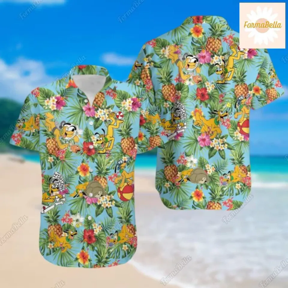 Pluto Dog Button Shirt, Disney Pluto 3D HAWAII SHIRT