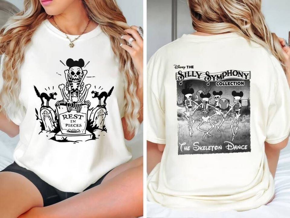 Funny Silly Symphony Skeleton Dance Disney Shirt, Mickey Halloween 2-Side Shirt