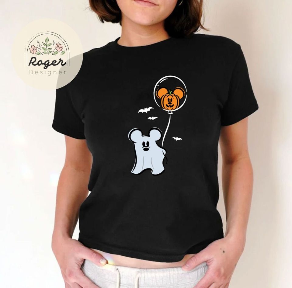 Halloween Cute Mickey Ghost Pumpkin balloon Baby tee, WDW Disneyland Spooky season Halloween Baby Tee womens T-shirt