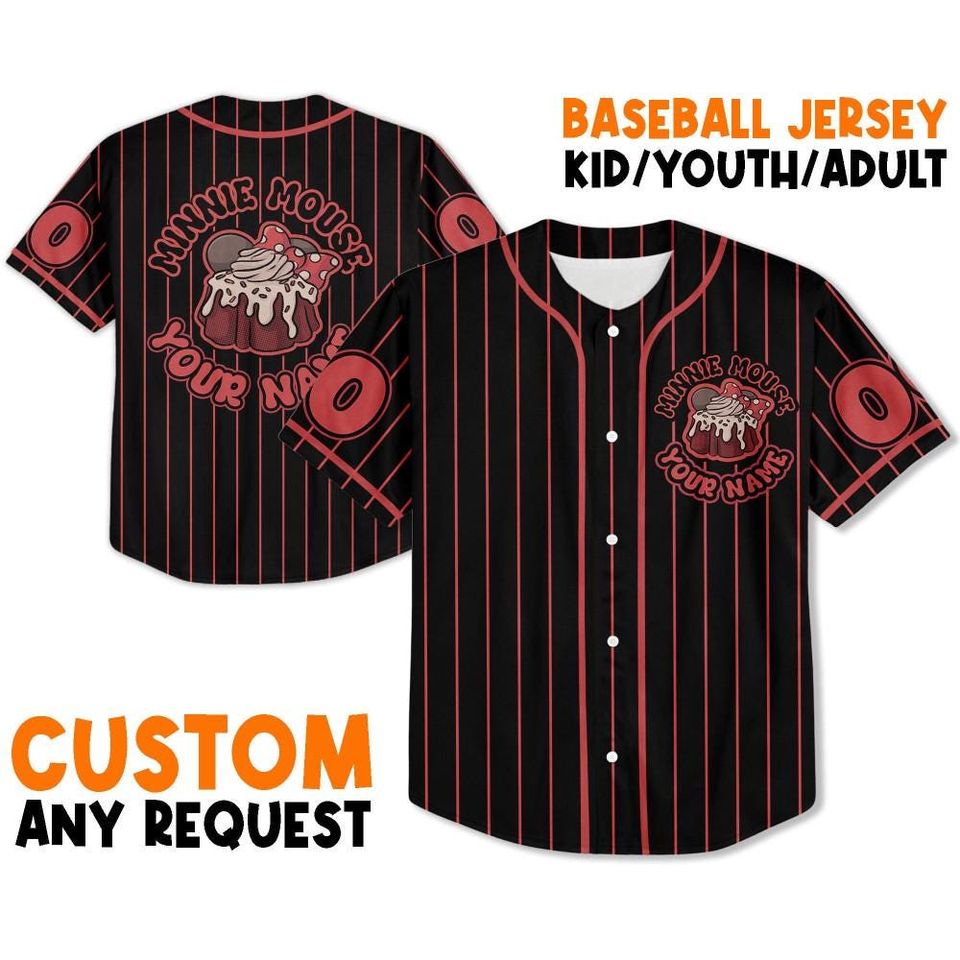 Personalize Cute Cake Minnie Mouse Baseball Jersey, Disney Birthday Gift