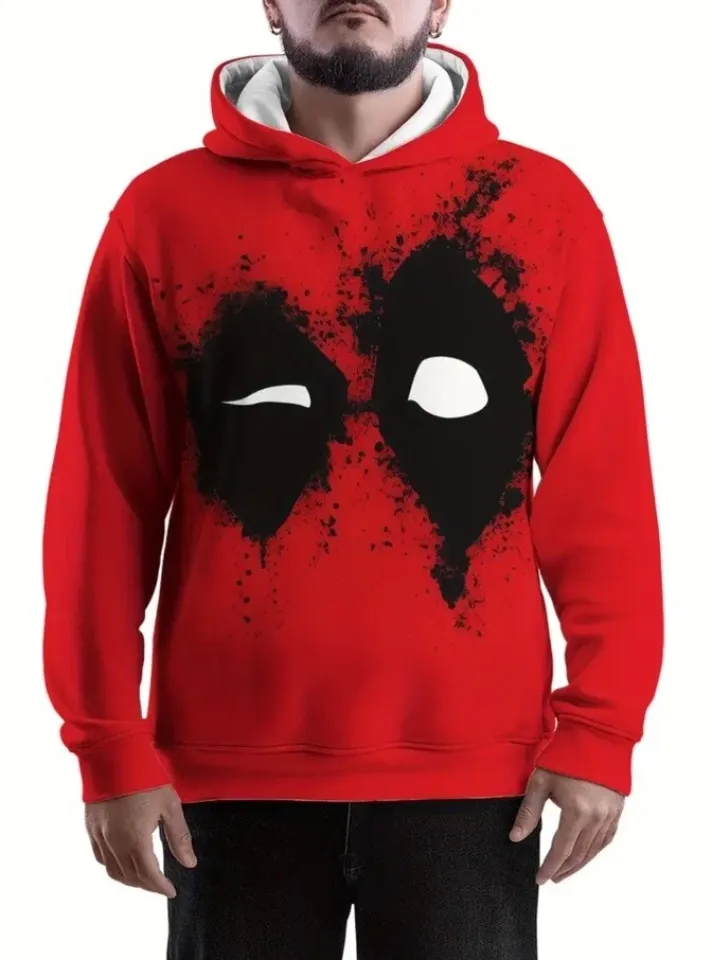 Marvel Deadpool Wolverine Movie 3D Graphic Pullover Hoodie Red Black White NEW