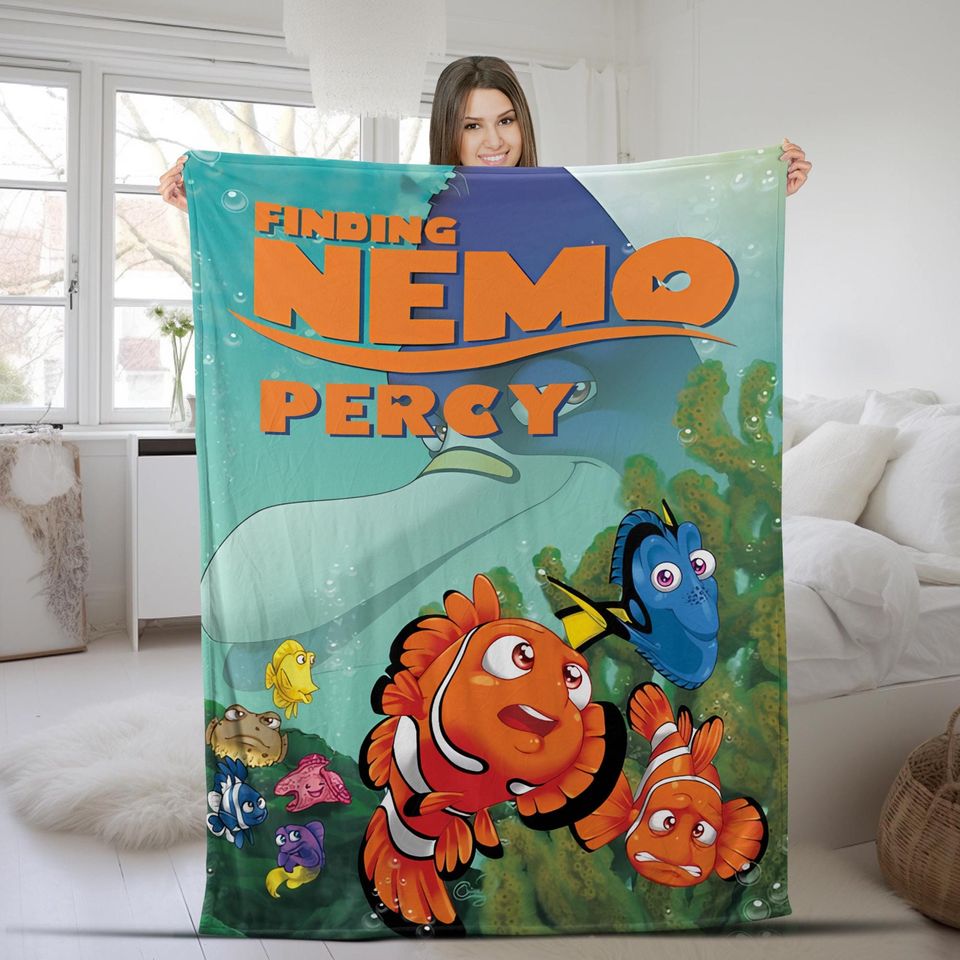 Personalized WatercolorDisney Finding Nemo Blanket, Custom Name Pixar Finding Dory Blanket