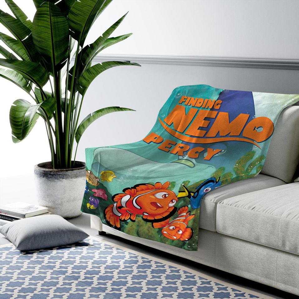 Personalized WatercolorDisney Finding Nemo Blanket, Custom Name Pixar Finding Dory Blanket