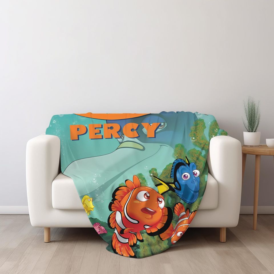 Personalized WatercolorDisney Finding Nemo Blanket, Custom Name Pixar Finding Dory Blanket