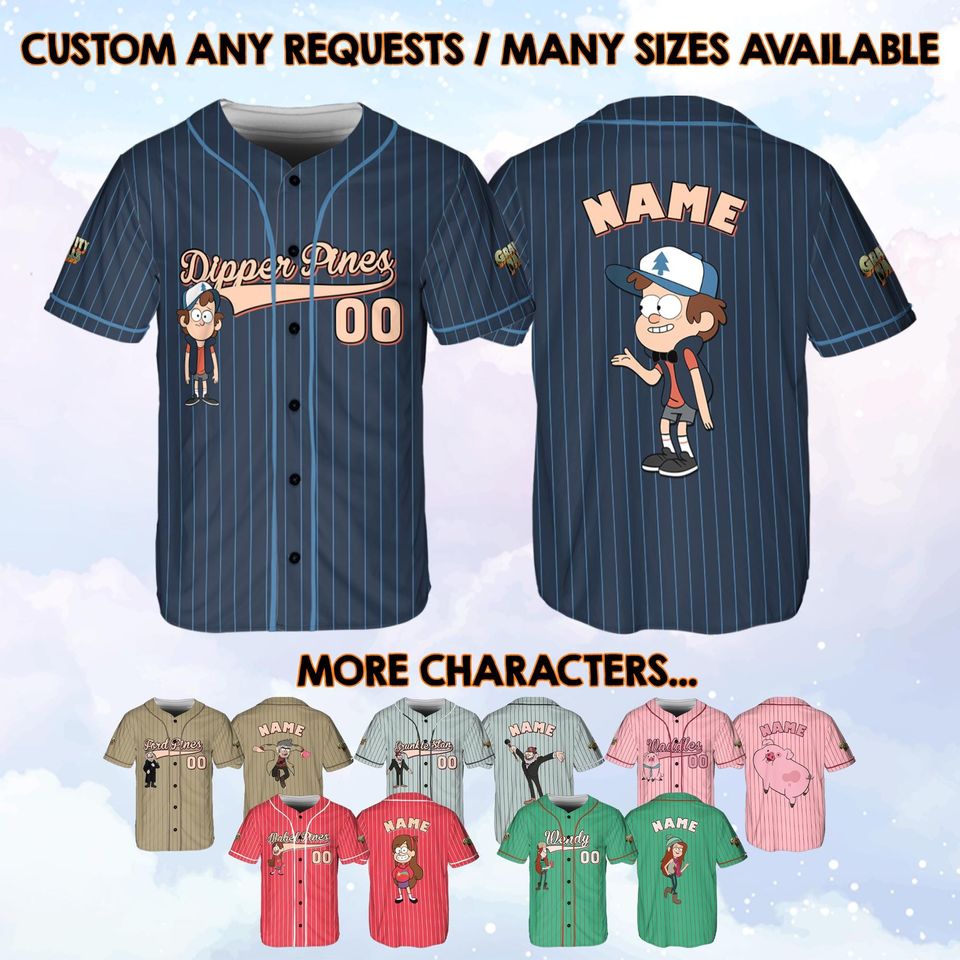 Custom Name Disney Gravity Falls Baseball Jersey, Gravity Falls Matching Cartoon