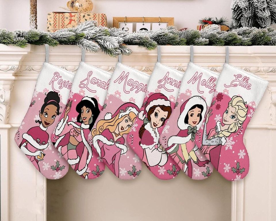 Custom Pink Princess Christmas Stocking, Disney Princess Christmas Stocking