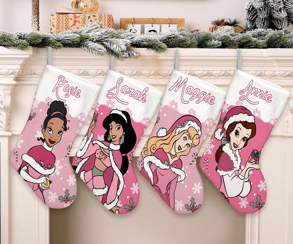 Custom Pink Princess Christmas Stocking, Disney Princess Christmas Stocking