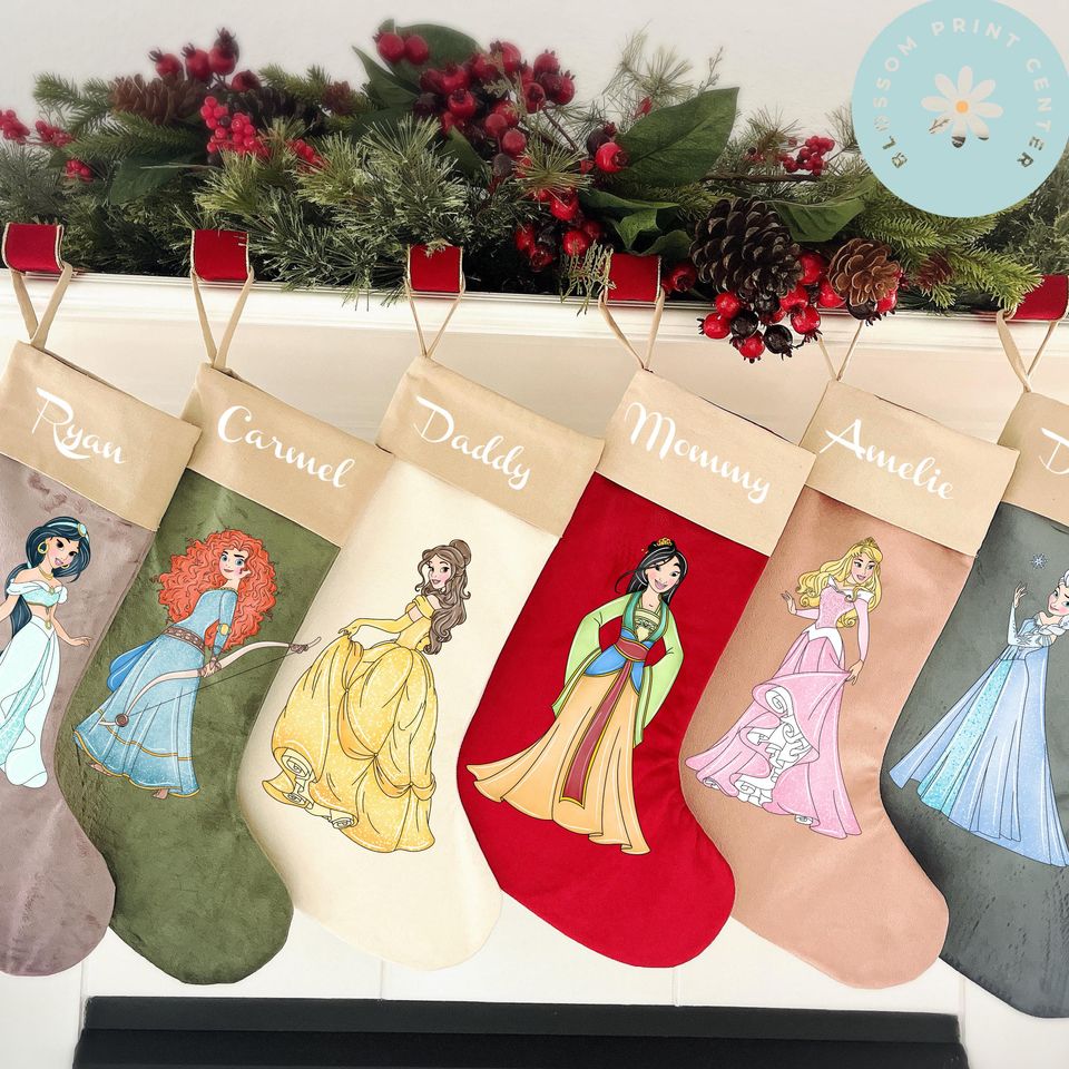 Personalized Velvet Disney Princess stocking, Custom Christmas Stocking