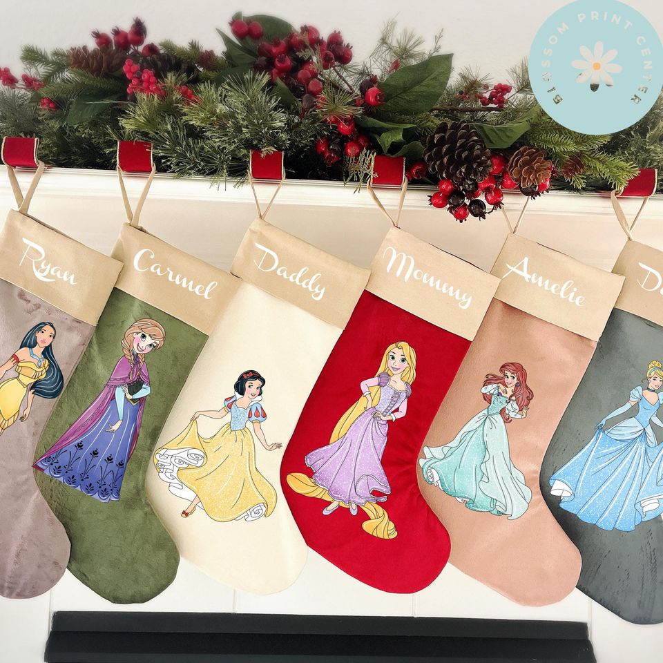 Personalized Velvet Disney Princess stocking, Custom Christmas Stocking