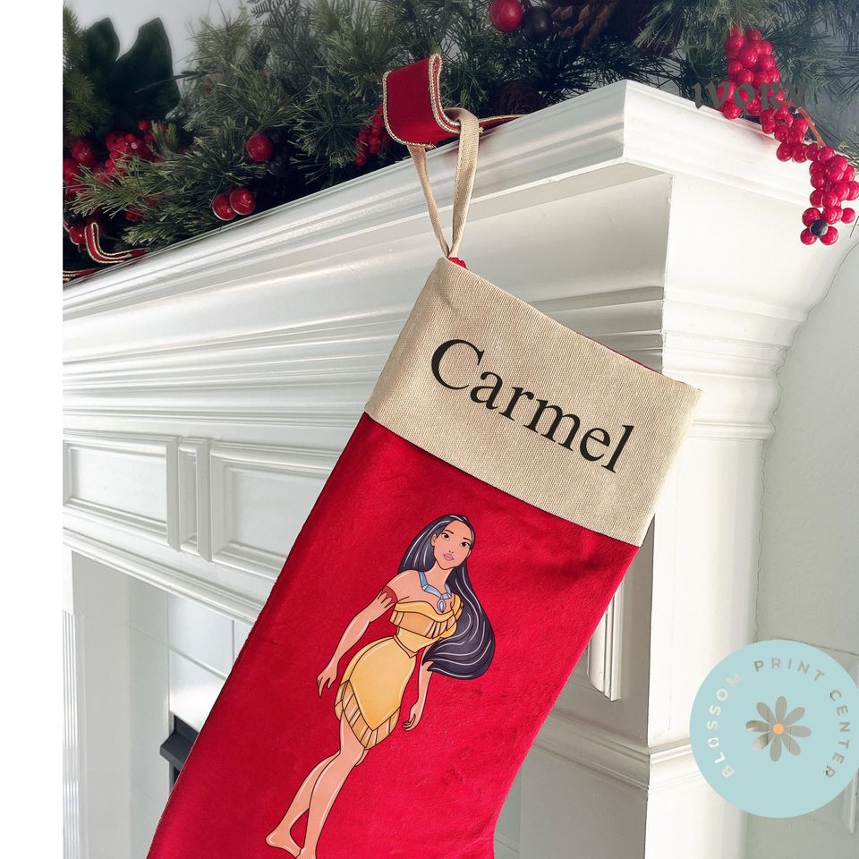 Personalized Velvet Disney Princess stocking, Custom Christmas Stocking