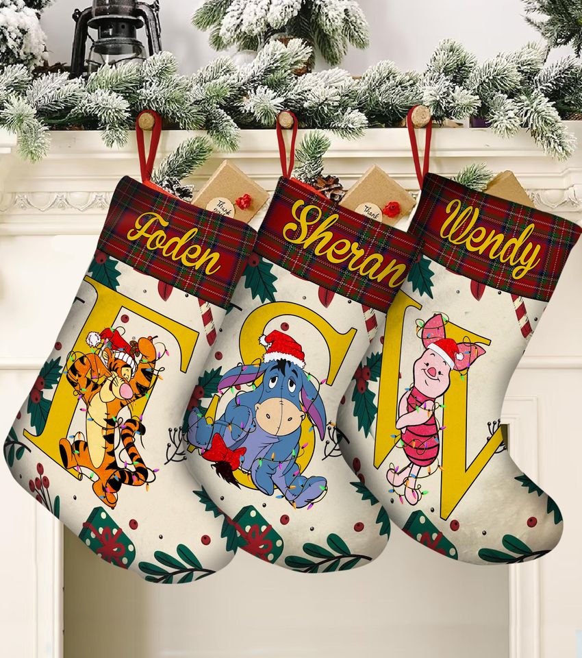 Personalized Winnie Pooh Alphabet Stocking, Disney Character Christmas