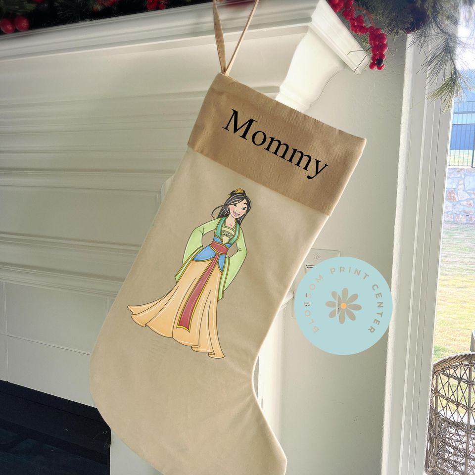 Personalized Velvet Disney Princess stocking, Custom Christmas Stocking