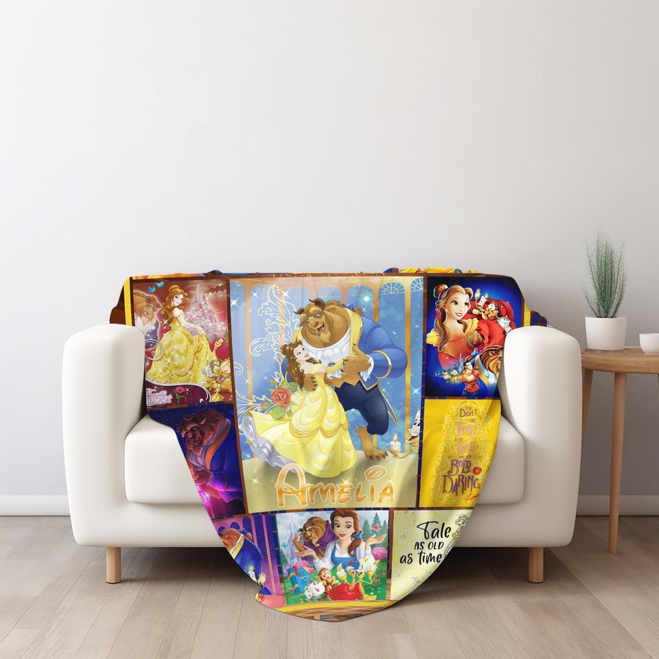 Personalized Beauty and the Beast Blanket/Disney Princess Belle Valentine Blanket/Beauty the Beast Blanket/Princess Birthday Blanket