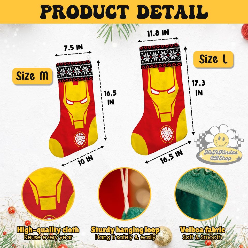 Personalized Superhero Characters Disney Christmas Stocking, Marvel Ironman Spiderman Stocking