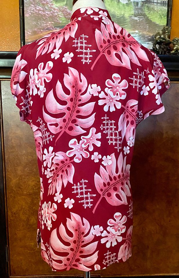 1940s Rayon Asian Hawaiian Teatimer Monstera Print M