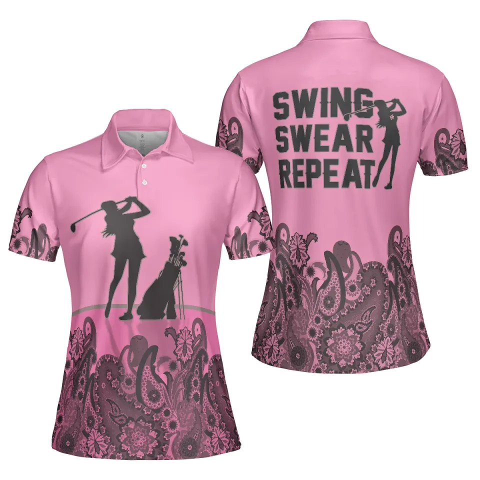 Mandala Pattern Swing Swear Repeat Girl Golf Short Sleeve Women Polo Shirt