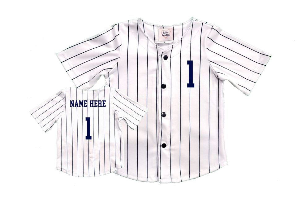 Custom Baseball Jersey | Navy Pinstripes | Photo Prop | Baby Baseball Jersey | Pinstripe Baseball Jersey