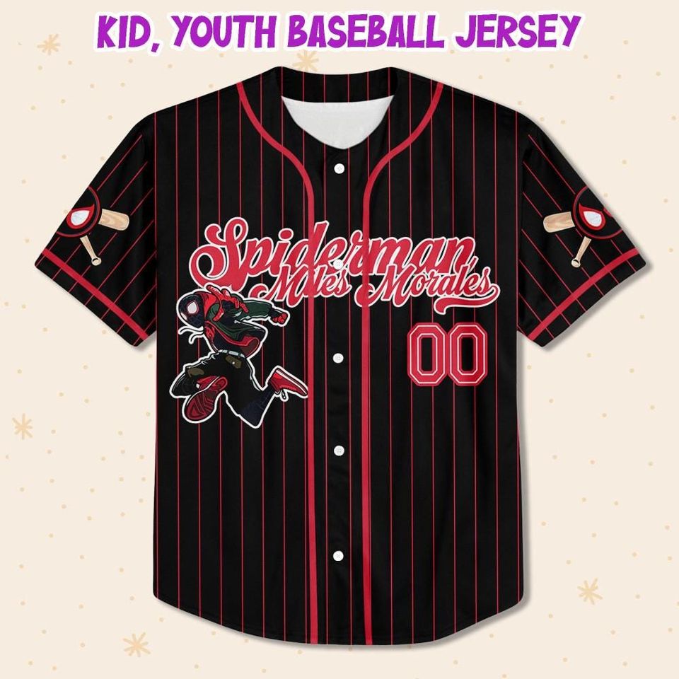 Custom Disney Spiderman Spiderverse Miles Morales Black Simple Baseball, Spidey Baseball Jersey