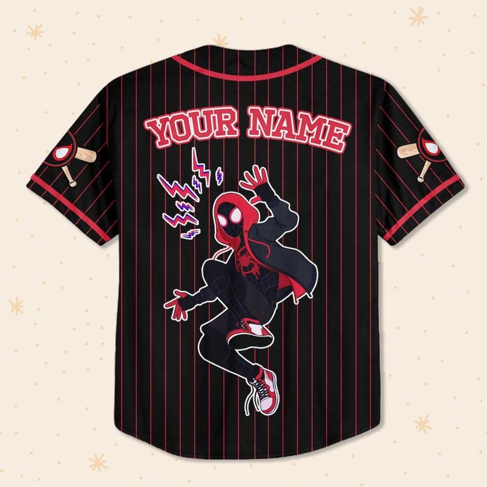Custom Disney Spiderman Spiderverse Miles Morales Black Simple Baseball, Spidey Baseball Jersey