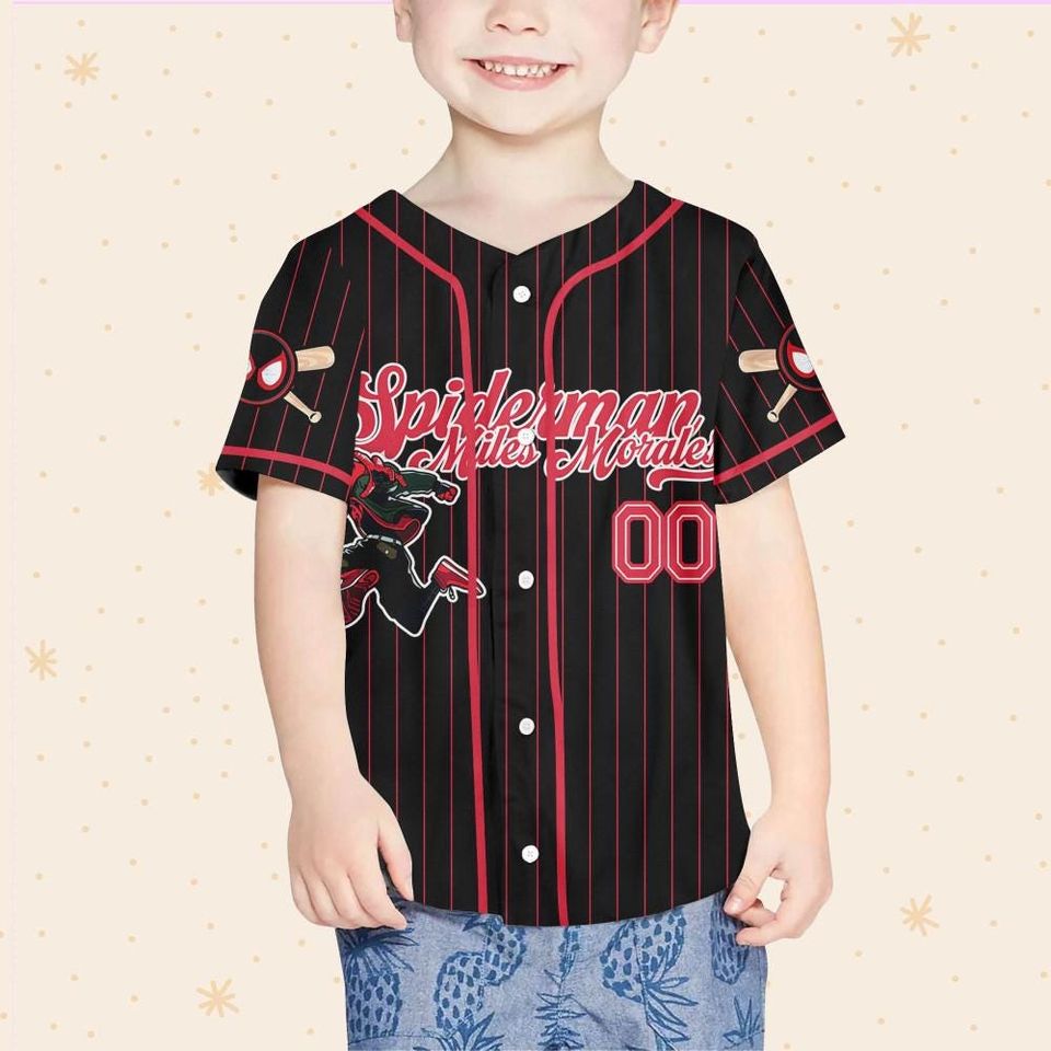 Custom Disney Spiderman Spiderverse Miles Morales Black Simple Baseball, Spidey Baseball Jersey