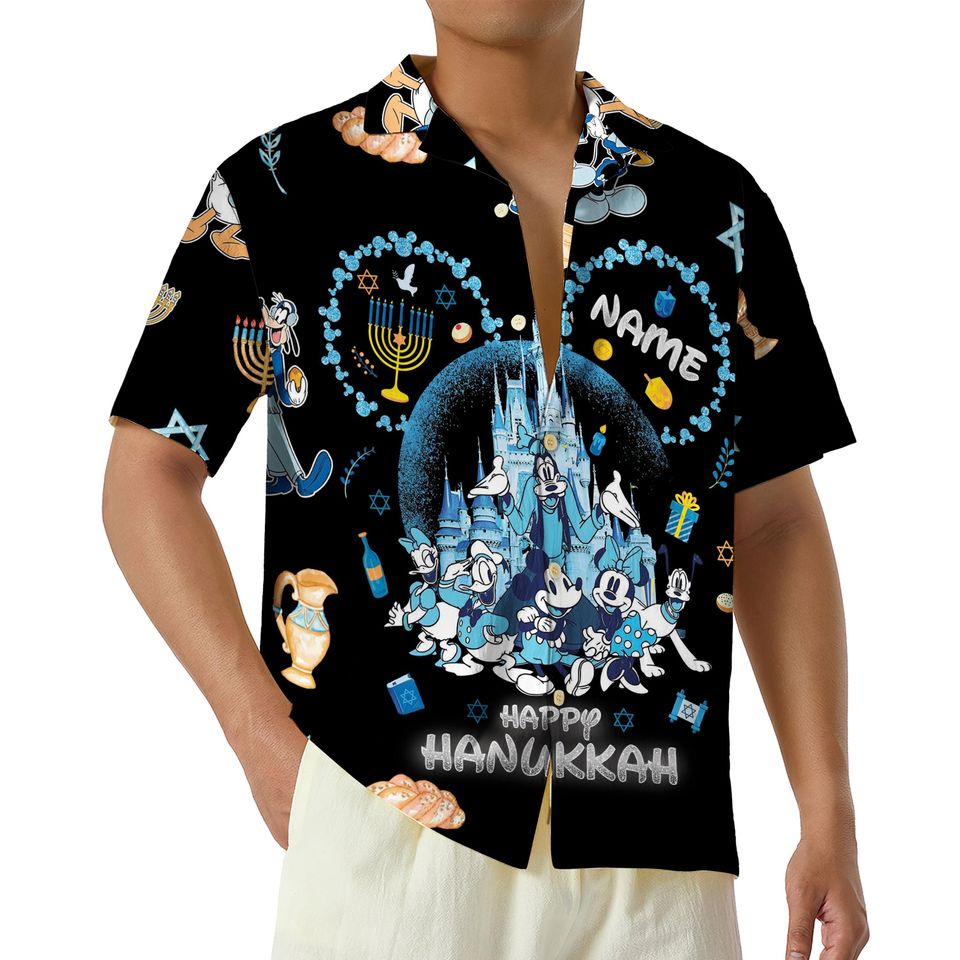 Custom Disney Happy Hanukkah Hawaiian Shirt, Disneyland Jewish Hawaii Shirt