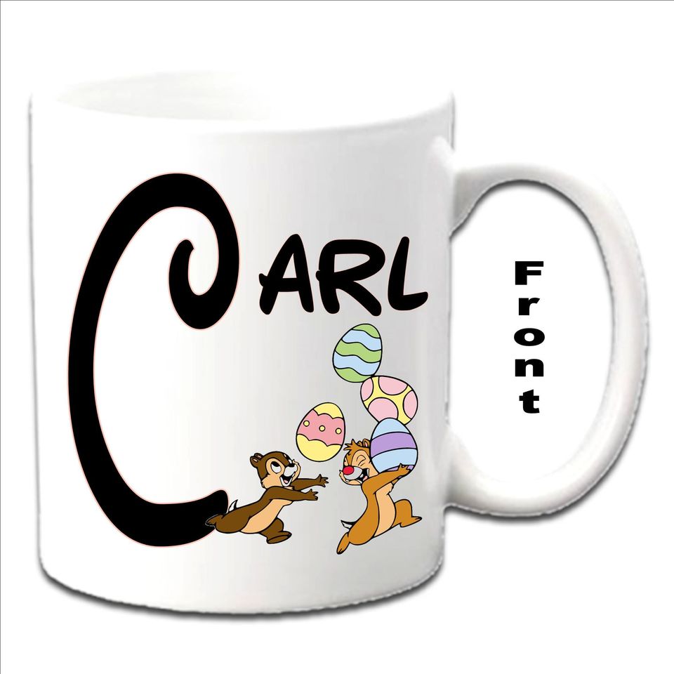 Easter Personalised Initial With CHIP & DALE Character Printed White Mugs