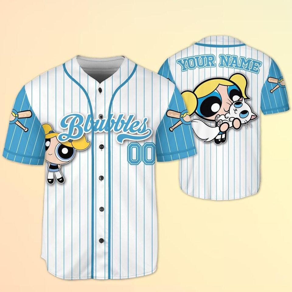 Personalized The Powerpuff Girls Bubbles Baseball Jersey, Disney Bubbles Baseball Jersey