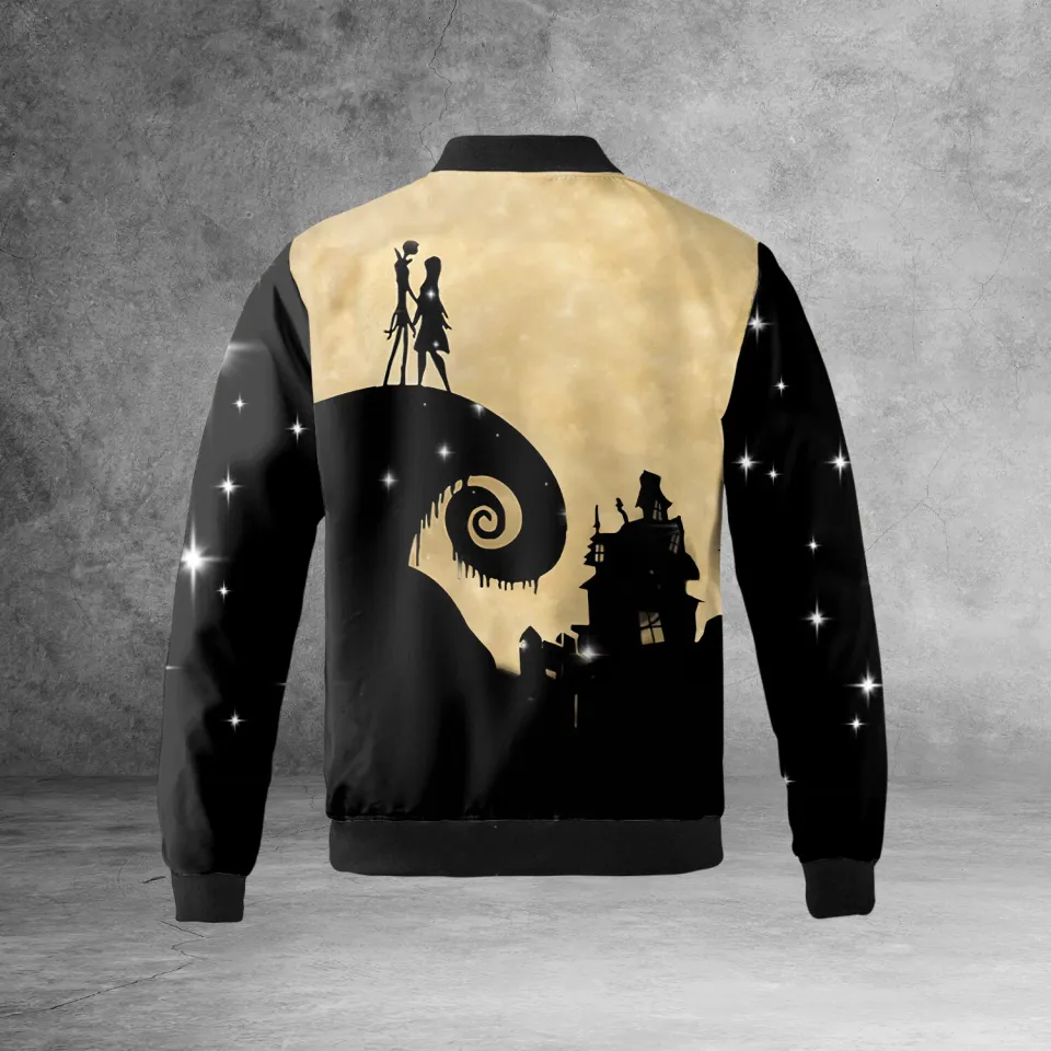 The Nightmare Before Christmas Jack And Sally On Spiral Hill Bomber Jacket