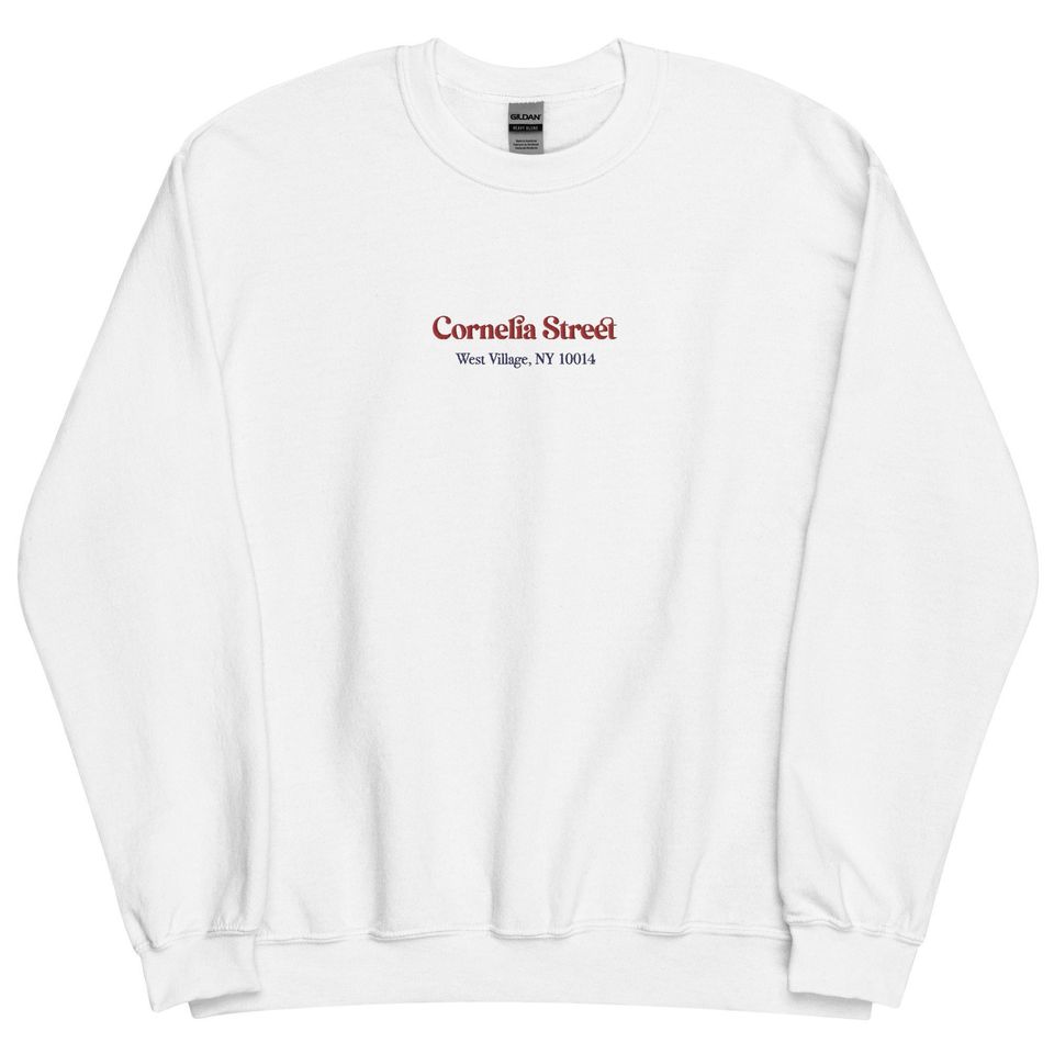 Cornelia Street Embroidered Crewneck Sweatshirt White Red Blue