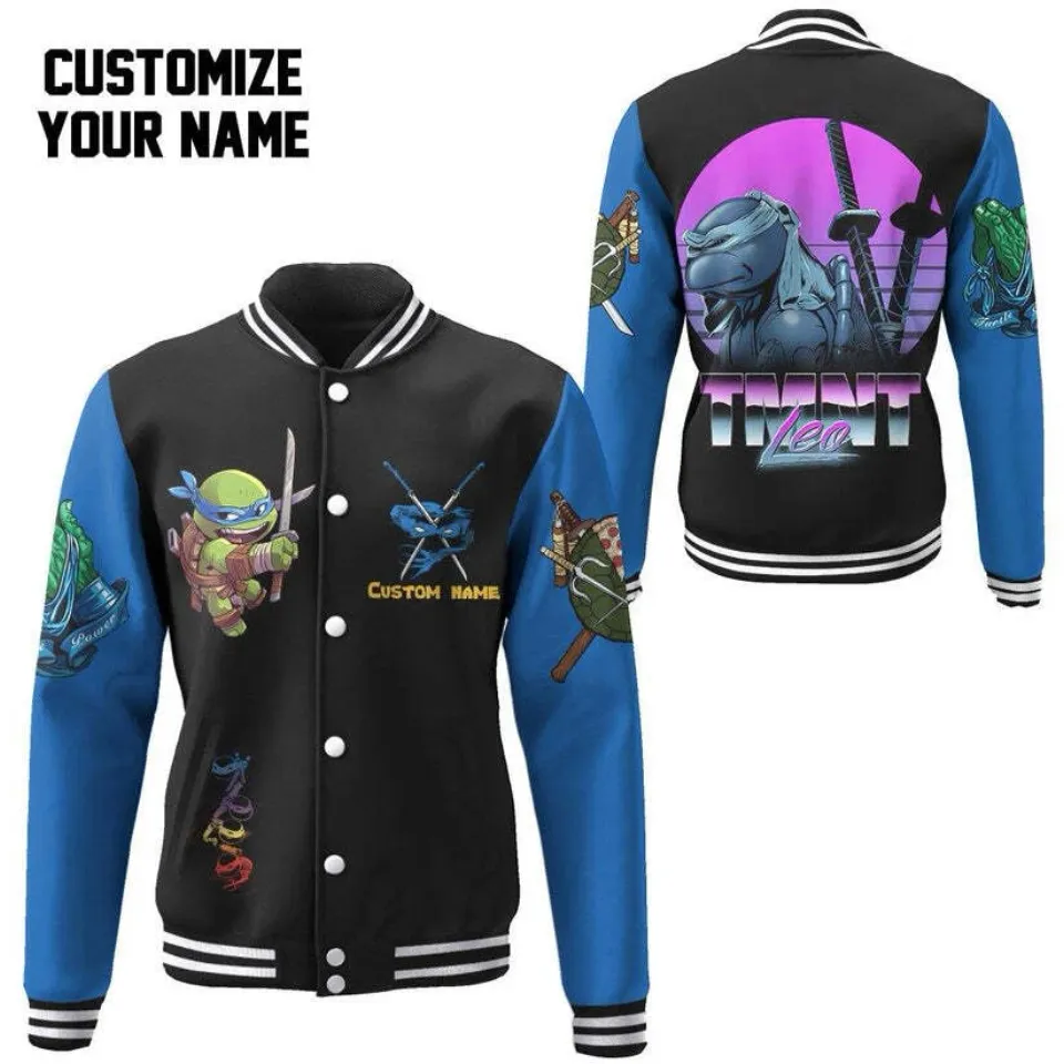 3D Leonardo TMNT Leo Cosplay Blue Custom Name Baseball Jacket