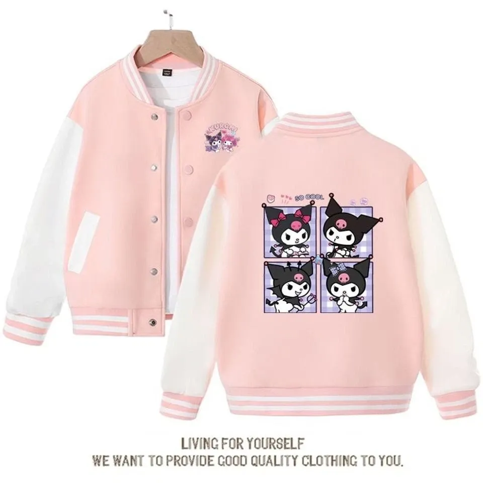 Cute Amine Kuromi Jacket, Kawaii Baseball Jacket