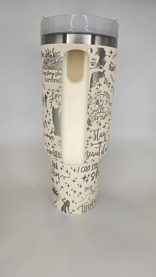 Cream White TS Eras Tour with Silver Underlayer 40oz Tumbler