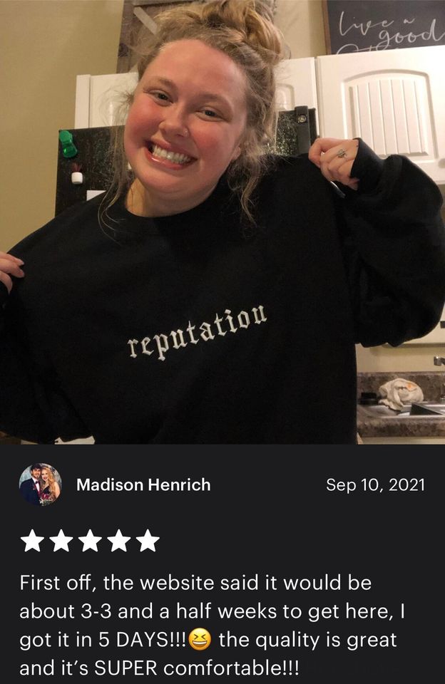 reputation Embroidered Crewneck Sweatshirt, unisex straight and plus sizes stocked (S-5X)