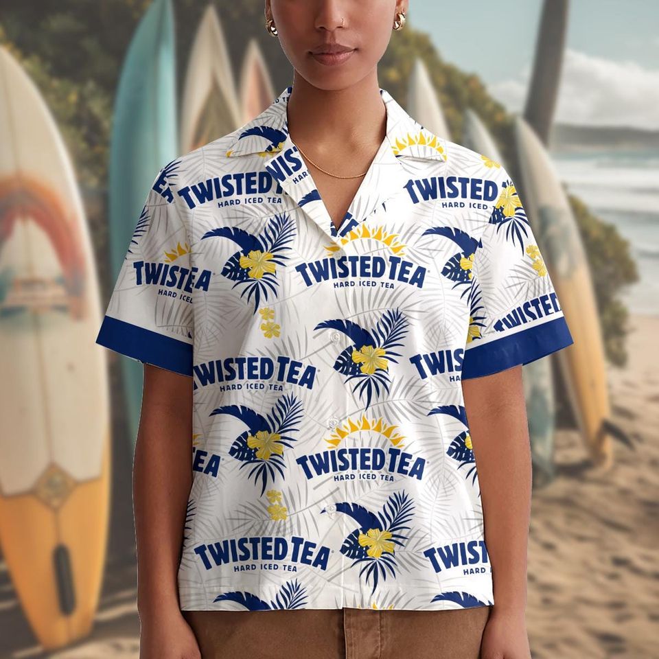 3D Printed Twist Tea Hawaiian Shirt Personalized Name Drink Unisex Tee Short Sleeves Button Down Tropical Summer Beach Shirts for Travel