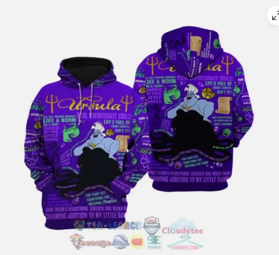 Evil Ursula Punk Words Pattern Disney 3D HOODIE HALLOWEEN GIFT BEST PRICE