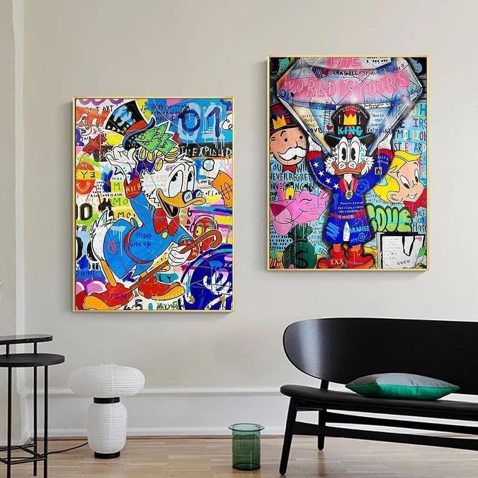 Graffiti Art Rich Scrooge McDuck Canvas Paintings Disney Wall Art Picture Posters Home Decor