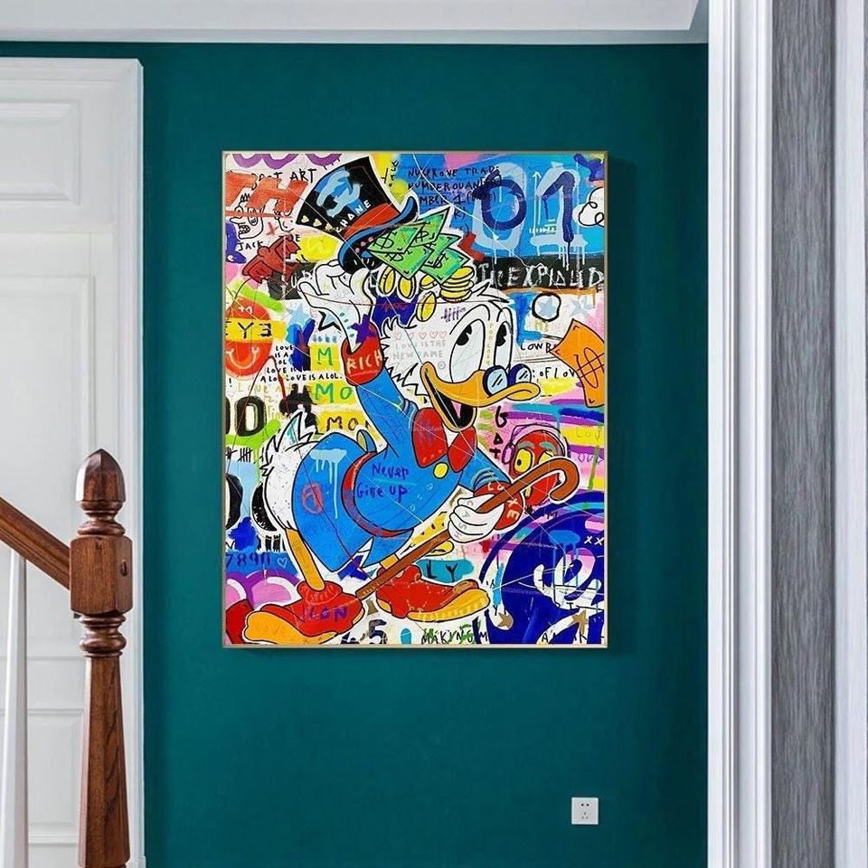 Graffiti Art Rich Scrooge McDuck Canvas Paintings Disney Wall Art Picture Posters Home Decor