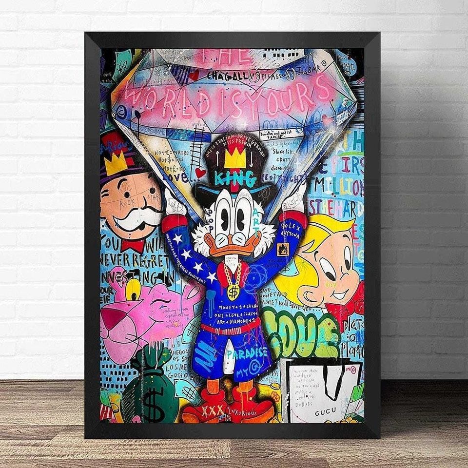 Graffiti Art Rich Scrooge McDuck Canvas Paintings Disney Wall Art Picture Posters Home Decor