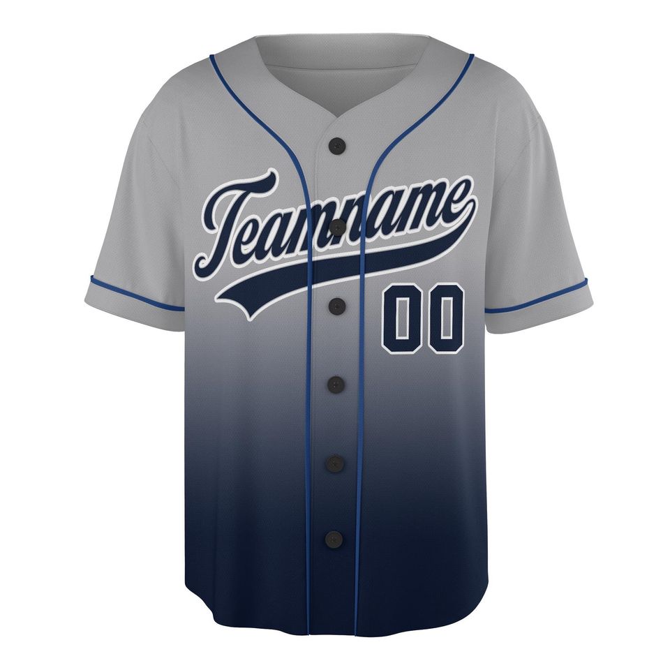 Personalize Team Name And Number Striped Gradient Grey Navy, Custom Baseball Jersey, Baseball Jersey For Baseball Fans, Striped jersey Team