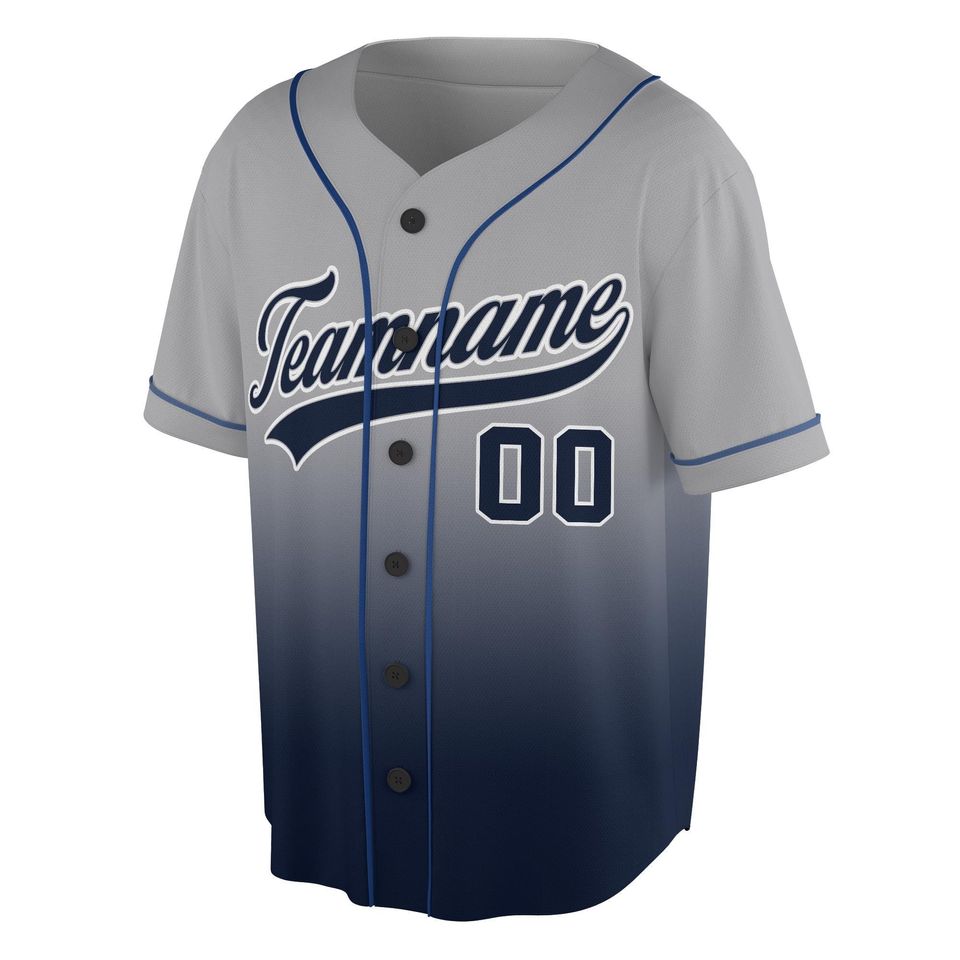 Personalize Team Name And Number Striped Gradient Grey Navy, Custom Baseball Jersey, Baseball Jersey For Baseball Fans, Striped jersey Team