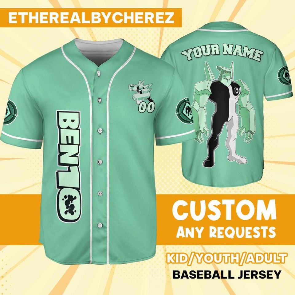 Personalize Ben 10 Petrosapien Green White Jersey, Cartoon Baseball Team Outfit